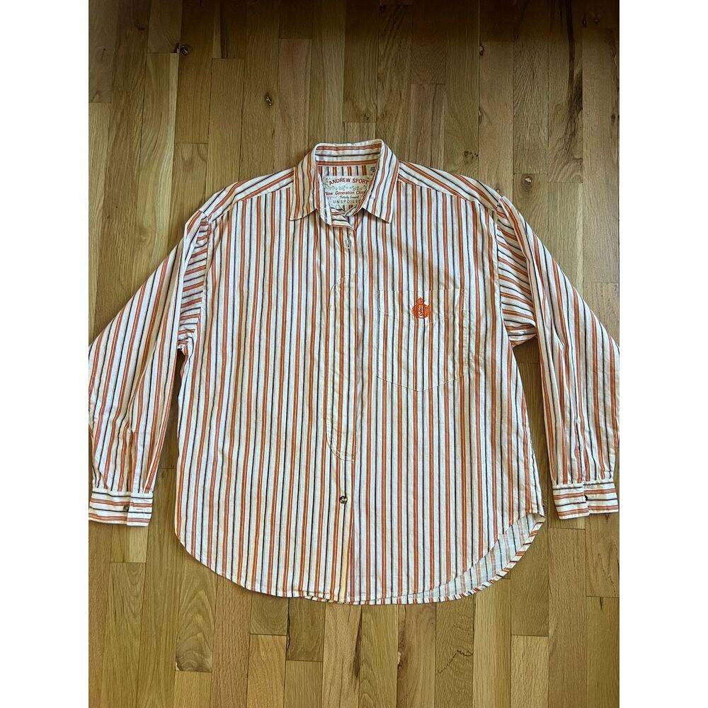 Andrew Sport Vintage 80s Orange Stripe Buttondown Shirt Woman Oversize (size S)